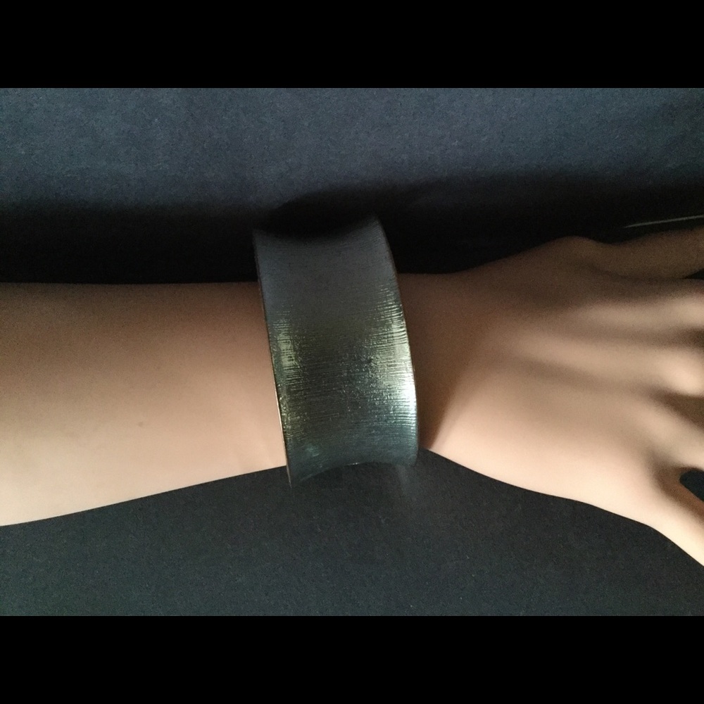 Mod Silver Tone Wide Cuff Statement Bracelet - image 1